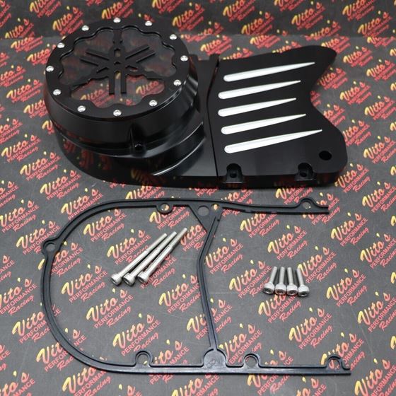 Billet aluminum stator sprocket cover Yamaha Banshee + clear window Black + LOGO2